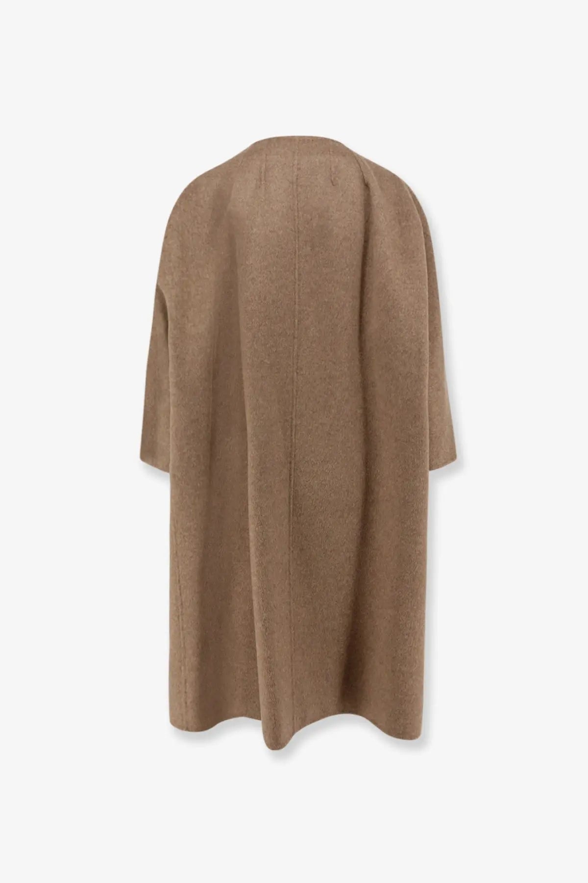 Max Mara women’s amour cashmere coat in beige with a soft wool fabric, relaxed fit, and subtle vertical seam detailing