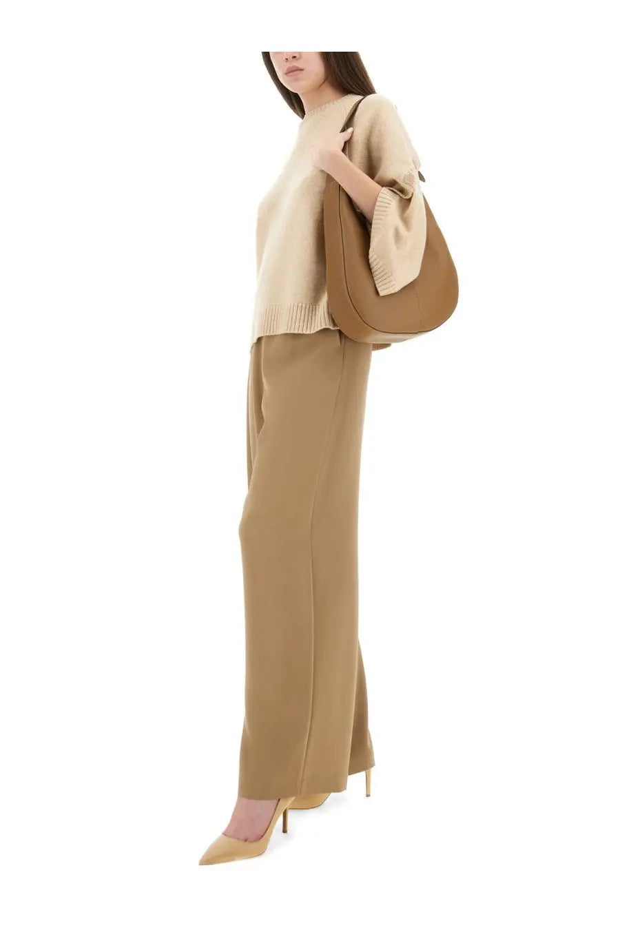 Max mara women’s ampex shirt in beige knit sweater with ribbed cuffs and hem for casual wear