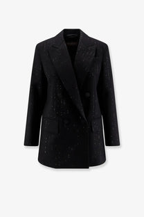 Max Mara women’s appia black double-breasted virgin wool blazer with subtle sparkling embellishments