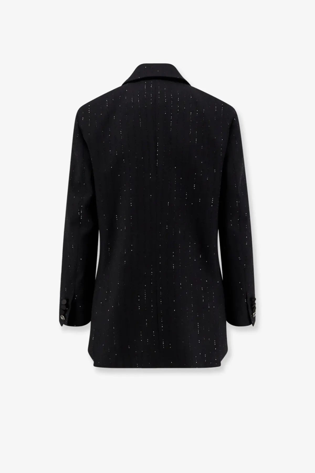 Max Mara women’s Appia black virgin wool blazer with subtle vertical sparkles across the fabric front view