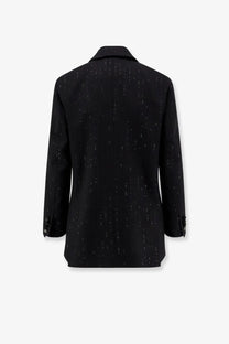 Max Mara women’s Appia black virgin wool blazer with subtle vertical sparkles across the fabric front view