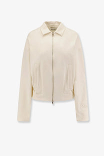 Max Mara women’s argenta cream silk and cotton long-sleeved bomber jacket with collar and front zipper