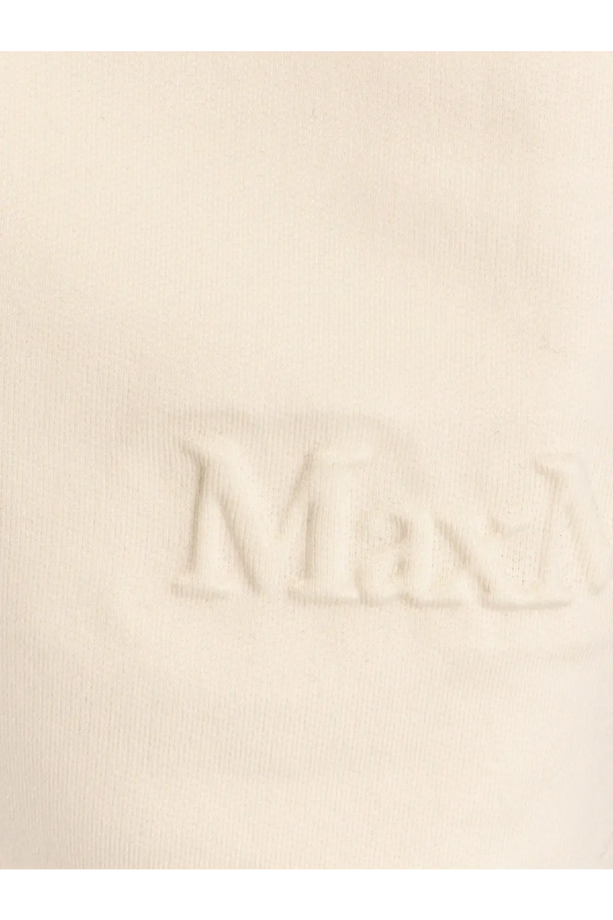 Cream-colored marni logo embroidered on soft fabric of max mara women’s argenta silk and cotton white sweatshirt