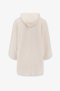 Max Mara women’s Aster virgin wool cardigan white cream-colored soft hooded coat with relaxed fit and three-quarter sleeves