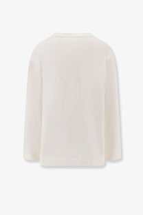 Max Mara women’s Berma cream-colored long-sleeved cotton and silk top with soft fabric and crew neckline