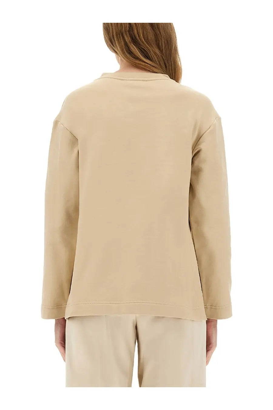 Max Mara women’s Berma sweatshirt beige long-sleeved relaxed fit with ribbed cuffs in soft fabric