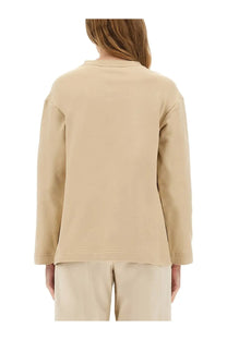 Max Mara women’s Berma sweatshirt beige long-sleeved relaxed fit with ribbed cuffs in soft fabric