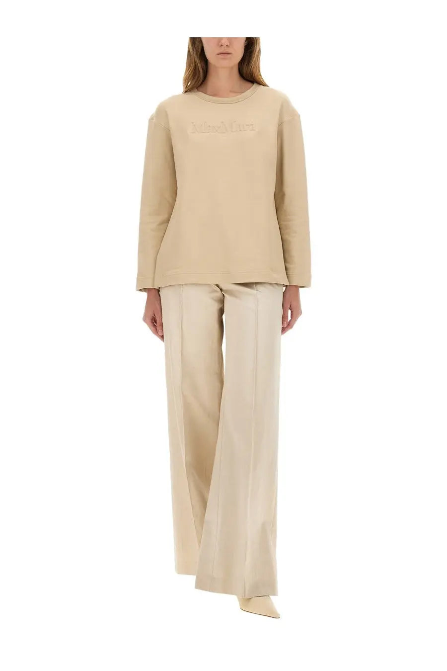 Max mara women’s berma sweatshirt beige long-sleeved with subtle embroidered logo across the chest