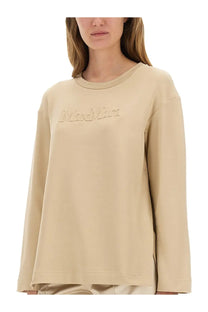 Beige Max Mara women’s Berma sweatshirt with long sleeves and subtle Mad Max embroidery across the chest