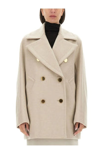 Max Mara women’s Berta coat beige double-breasted wool coat with gold-tone buttons for elegant outerwear