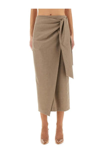 Beige Max Mara women’s Bingo wrap skirt featuring a draped front and tied waistband in soft fabric