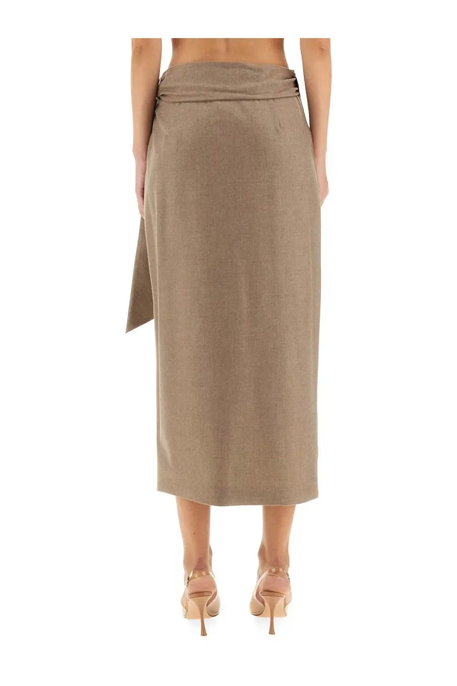 Max mara women’s bingo wrap skirt beige taupe midi with smooth flowing fabric and subtle side slit