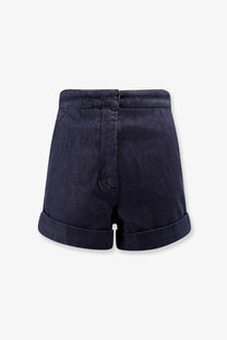 Dark blue denim bermuda shorts with rolled cuffs and high waistband from max mara womens blue collection