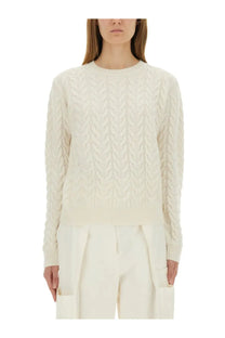 Cream-colored cable-knit sweater with round neckline and ribbed cuffs from max mara braided knit aramis white collection