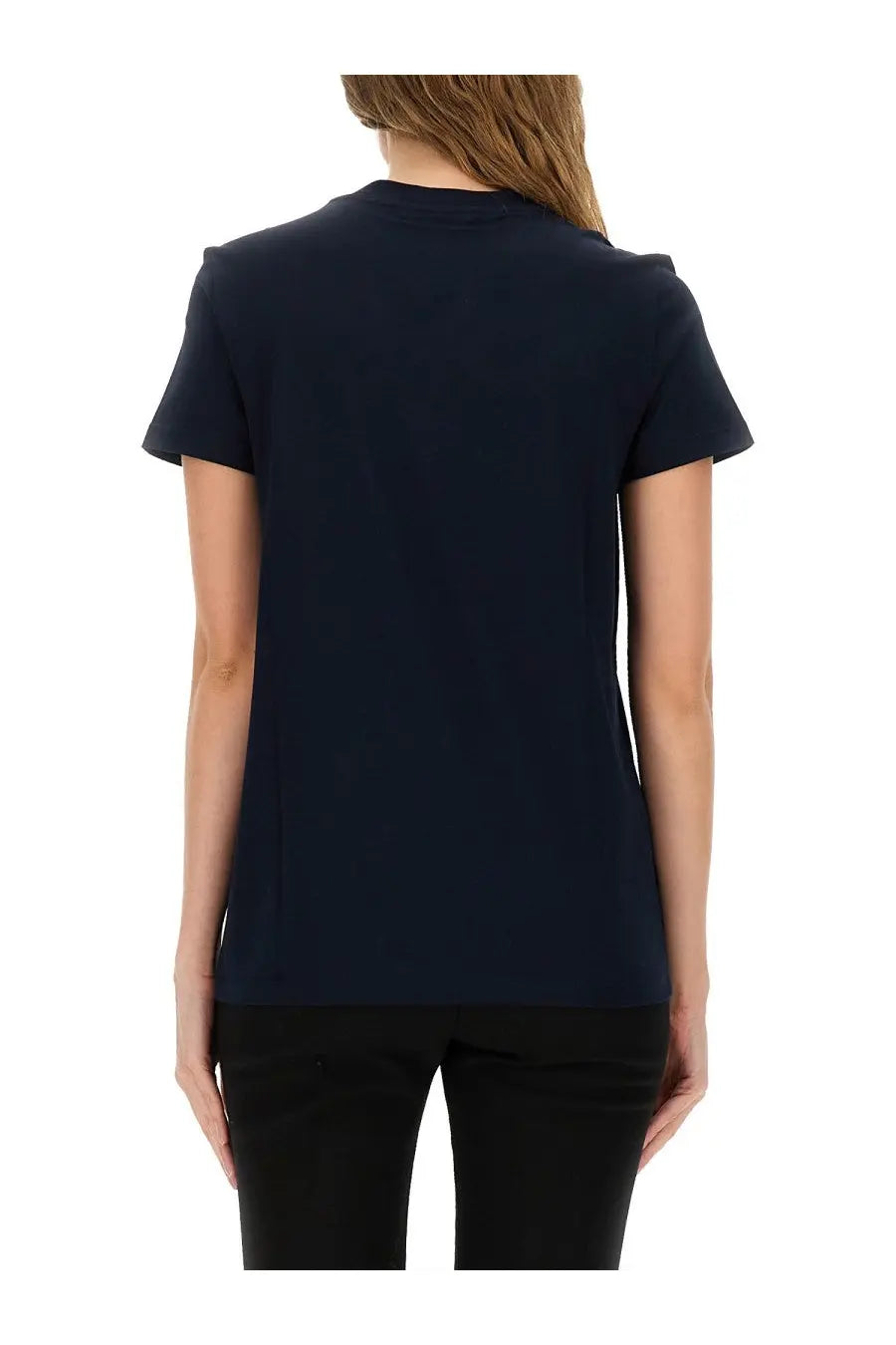 Max Mara women’s Bravo shirt blue navy short-sleeved t-shirt with rounded neckline and subtle seam detailing
