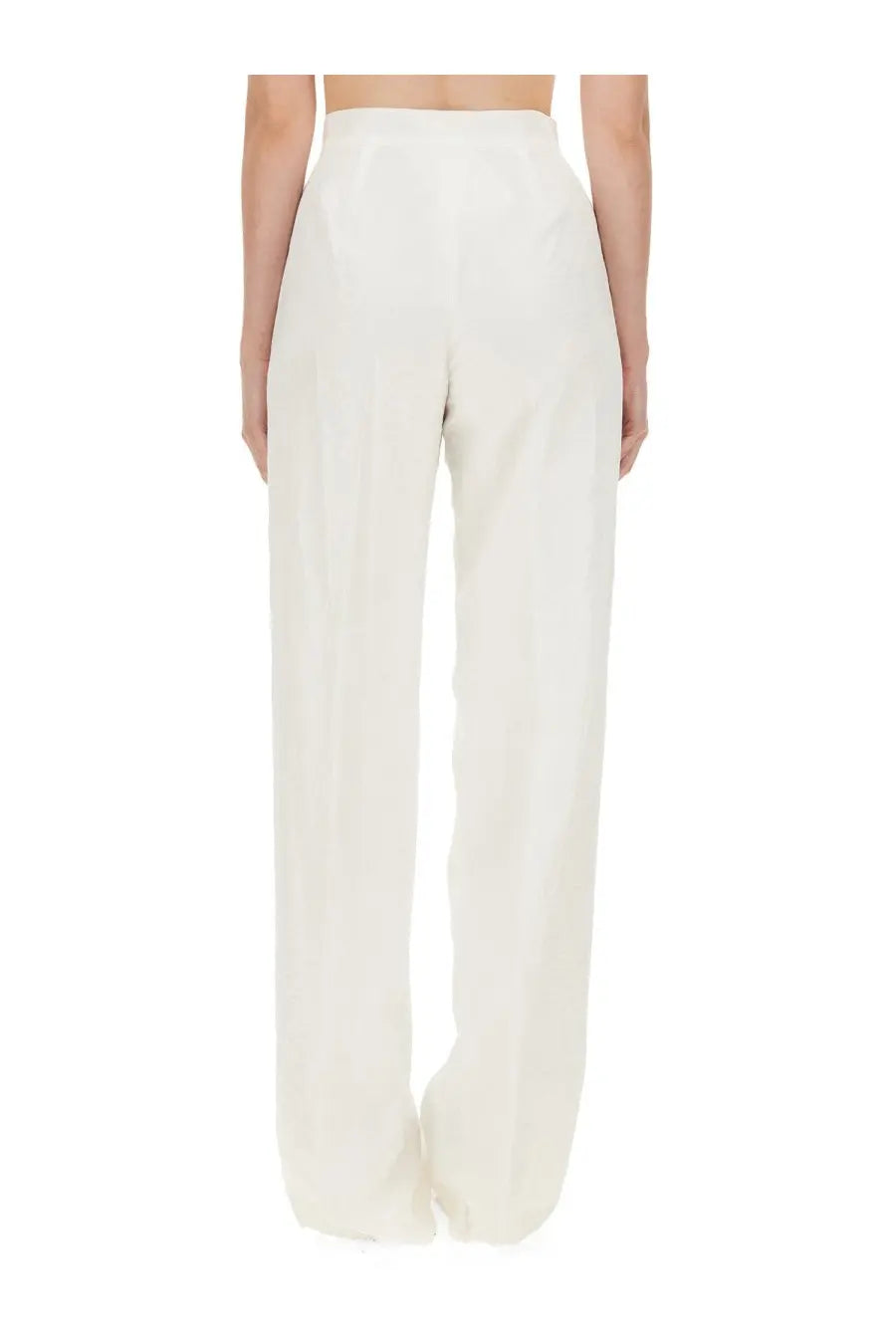 Cream-colored high-waisted wide-leg Max Mara women’s bridal Larynx pants in smooth tailored fabric
