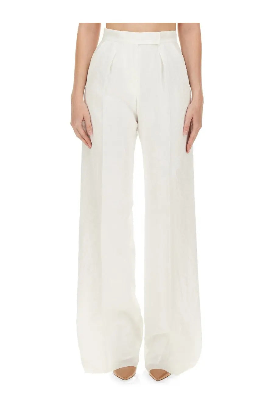 Max Mara women’s bridal Larynx pants in cream high-waisted wide-leg tailored design perfect for formal occasions