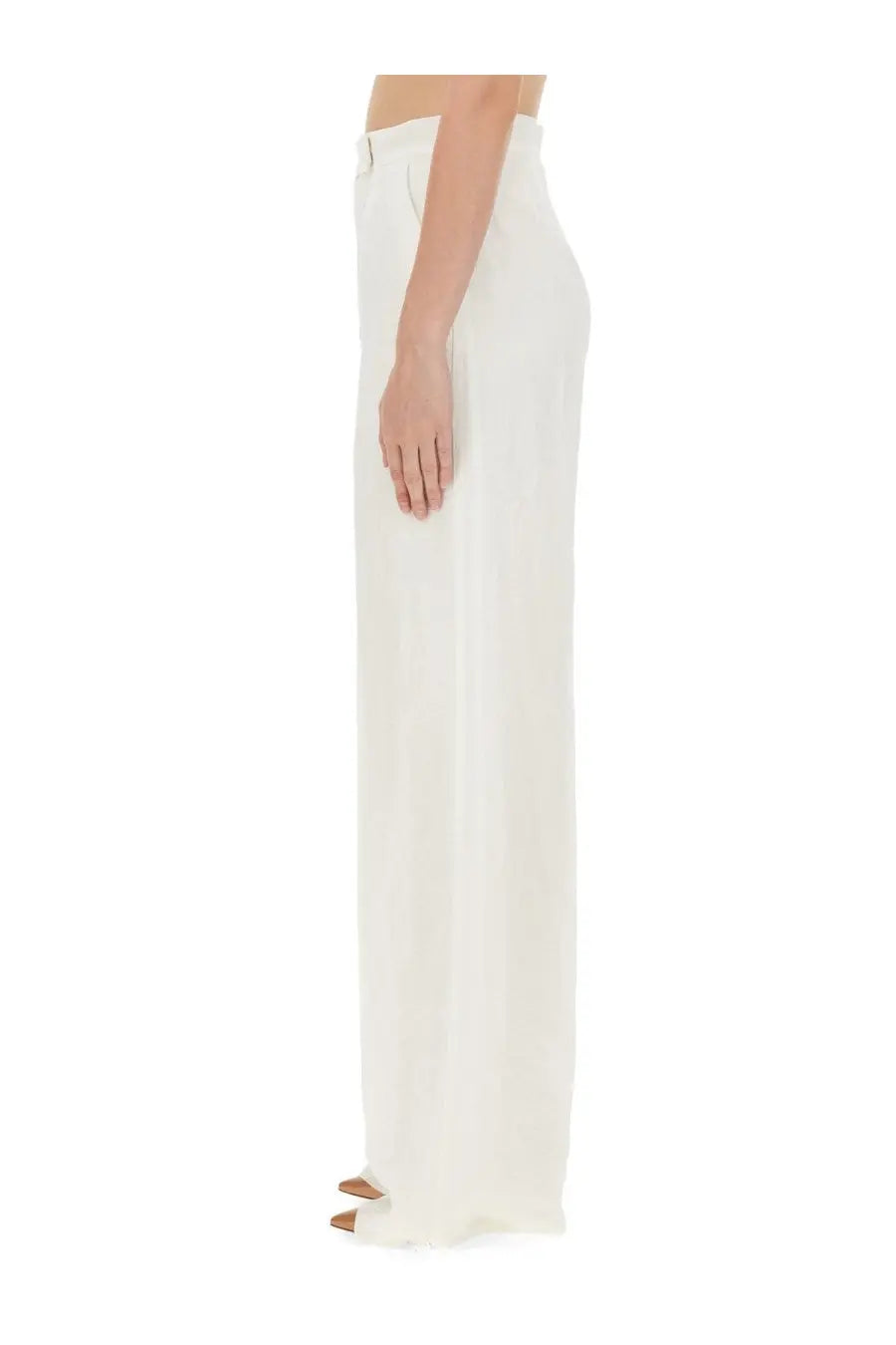 Max Mara women’s bridal larynx white high-waisted wide-leg trousers in smooth flowing fabric