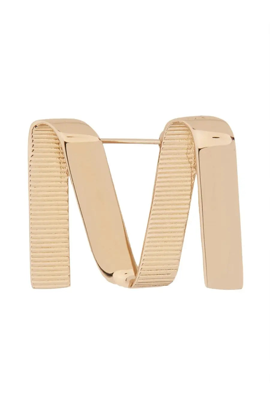 Max Mara women’s brooch gold with gold-toned metallic ribbed letter M and sleek modern design