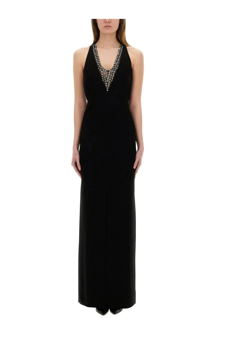 Max mara women’s century dress black halter neck gown with sparkling beaded neckline in elegant evening wear
