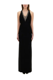 Max mara women’s century dress black halter neck gown with sparkling beaded neckline in elegant evening wear
