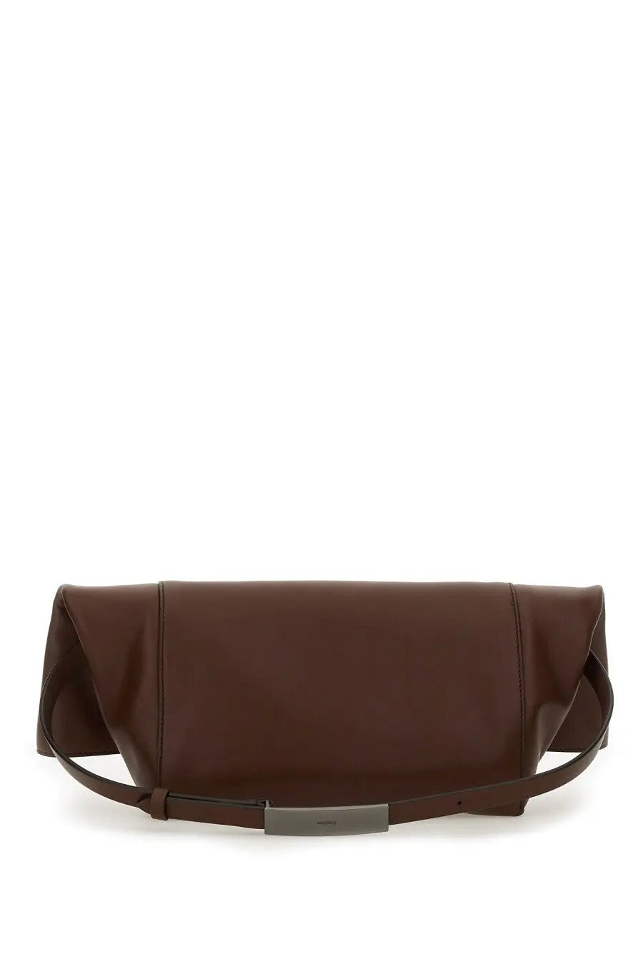 Max mara women’s clutch clasp medium brown is a brown leather crossbody bag with a sleek minimalist design and metallic clasp