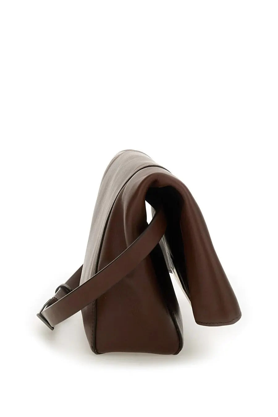 Max Mara women’s clutch clasp medium brown leather shoulder bag with lighter brown panel and adjustable strap