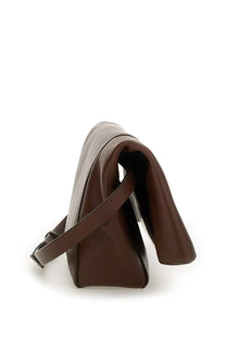 Max Mara women’s clutch clasp medium brown leather shoulder bag with lighter brown panel and adjustable strap
