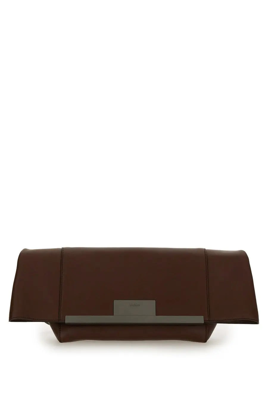 Max Mara women’s clutch clasp medium brown brown leather with sleek minimalist design and metallic rectangular clasp