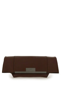 Max Mara women’s clutch clasp medium brown brown leather with sleek minimalist design and metallic rectangular clasp