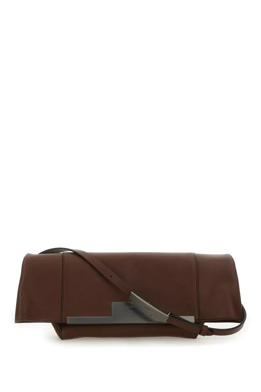 Max Mara women’s brown leather clutch medium with sleek minimalist design and metallic silver clasp