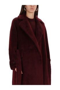 Max Mara women’s coat Albata red luxurious burgundy faux fur coat with plush soft texture and wide collar