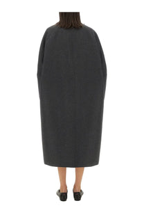 Max mara women’s coat asburg grey is a dark gray oversized wool coat with a straight-cut silhouette and wide sleeves