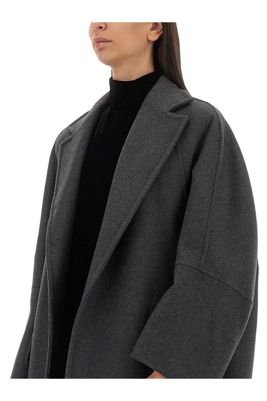 Max Mara women’s coat Asburg grey structured charcoal gray wool blend double-breasted with notched lapels