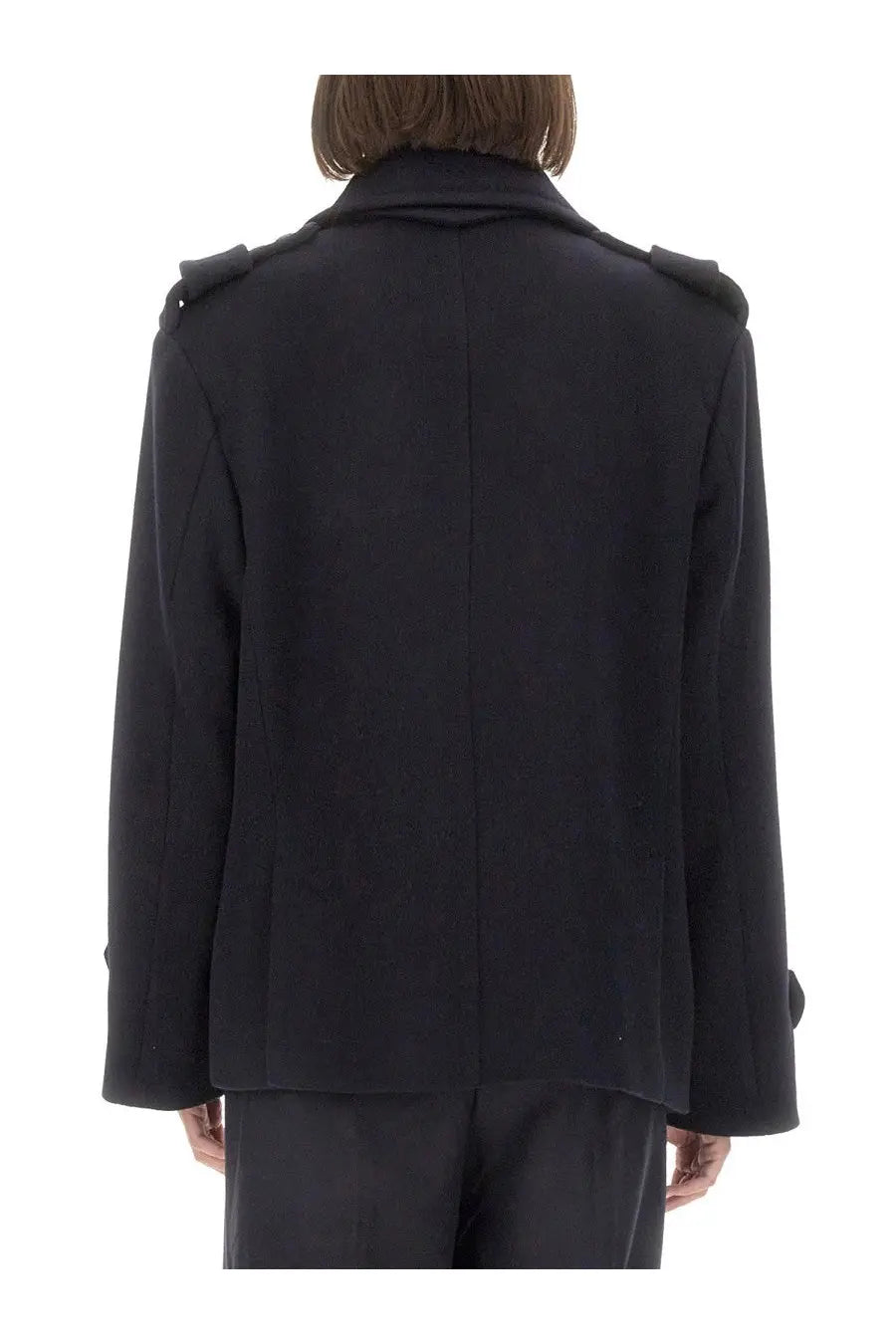 Black wool blazer with structured shoulders and classic collar from Max Mara womens coat Laveno Blue collection