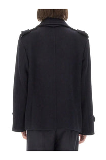 Black wool blazer with structured shoulders and classic collar from Max Mara womens coat Laveno Blue collection