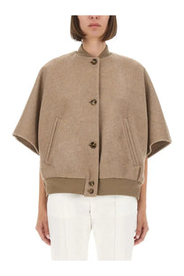 Max Mara women’s coat Leticia beige wool-blend cape-style jacket with matching buttons and ribbed cuffs