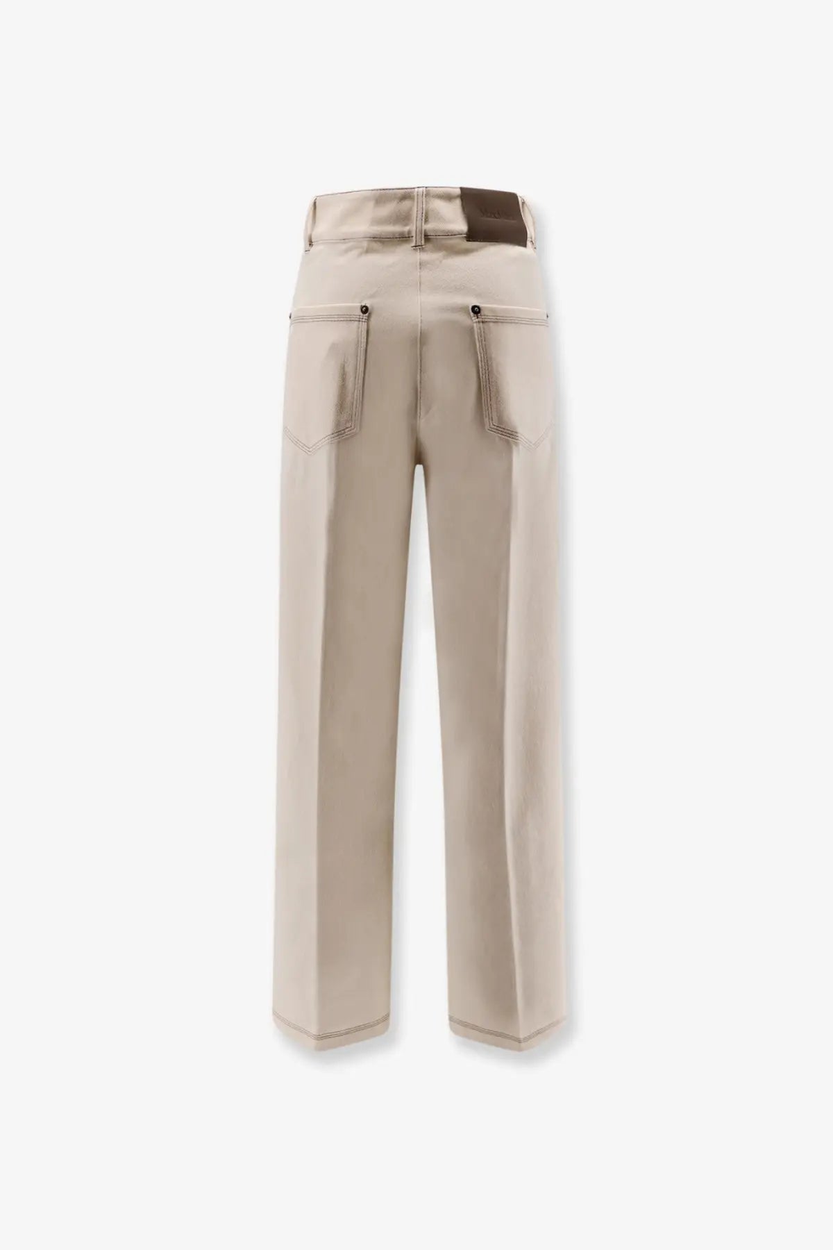 Beige Max Mara women’s cotton blend wide-leg trousers with minimalist design and subtle stitching details