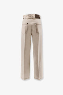 Beige Max Mara women’s cotton blend wide-leg trousers with minimalist design and subtle stitching details