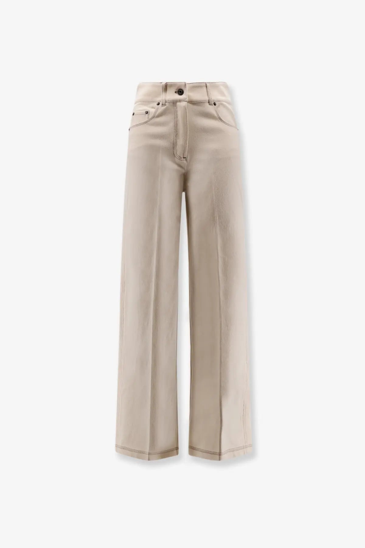 Max mara women’s cotton blend beige wide-leg trousers with minimalist design and subtle stitching details