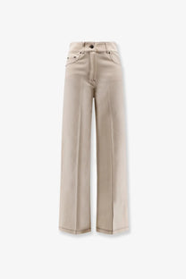 Max mara women’s cotton blend beige wide-leg trousers with minimalist design and subtle stitching details