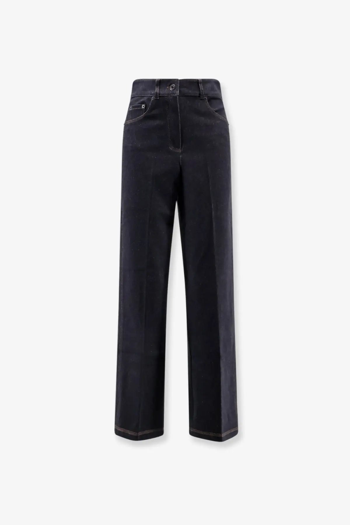 Black high-waisted wide-leg denim trousers with subtle stitching details in max mara cotton blend material