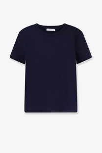 Max Mara Women’s Donata navy blue cotton t-shirt with short sleeves round neckline and subtle stitching details