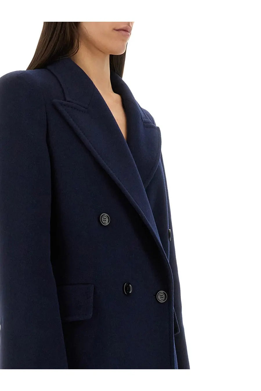 Max Mara women’s navy blue wool double-breasted coat with silver buttons and notched lapels Albania1234 blue