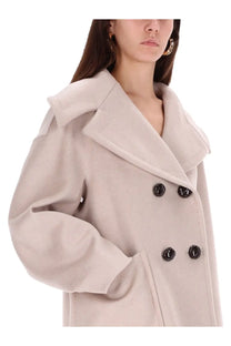 Max Mara women’s double breasted woolen coat Mario in beige with black decorative buttons