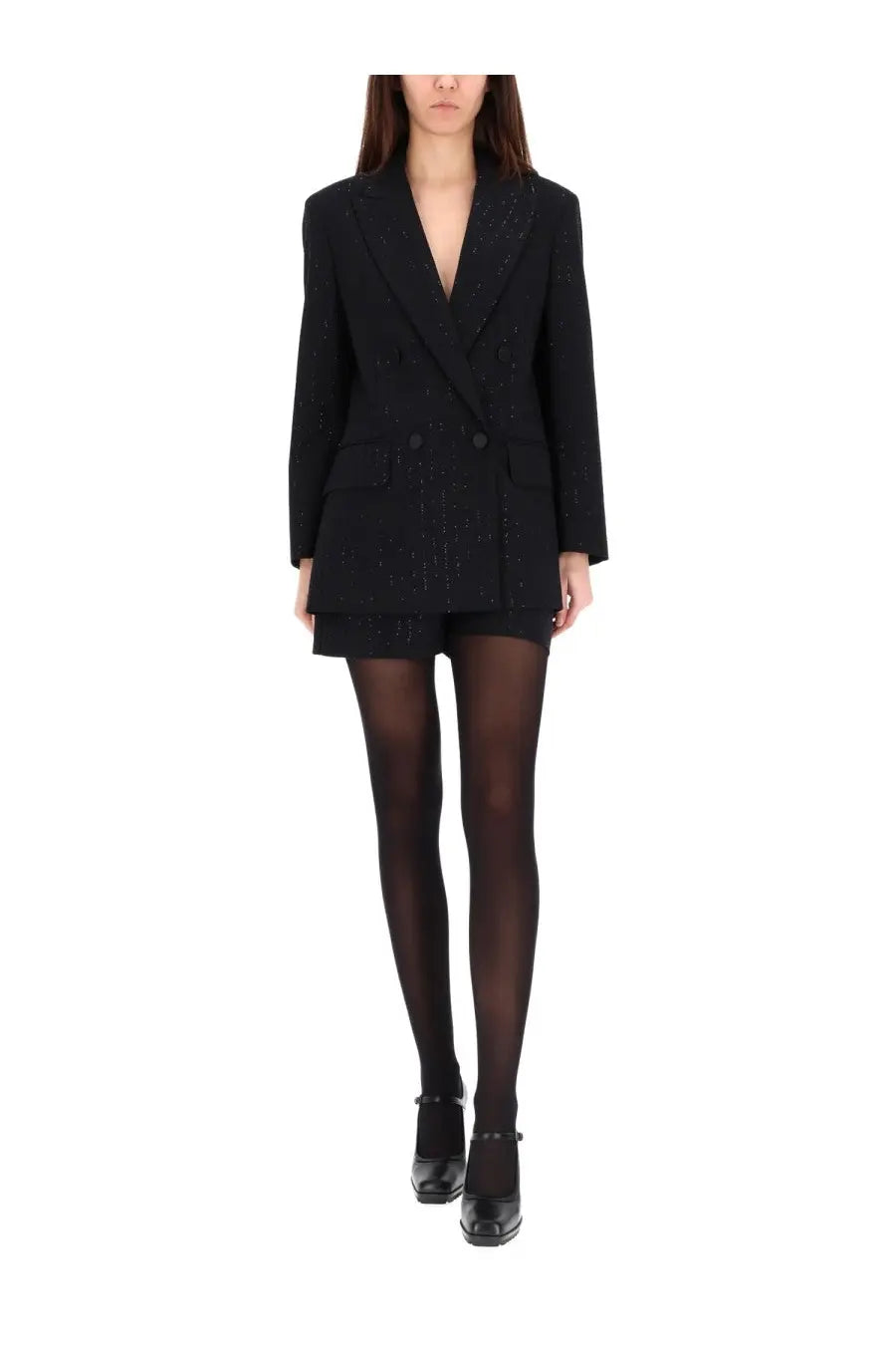 Max Mara women’s black double breasted blazer with subtle sparkling embellishments for elegant occasions