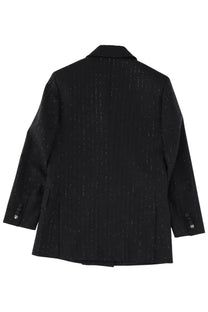 Max mara women’s double breasted black blazer with subtle vertical shimmering stripes in a sleek fabric
