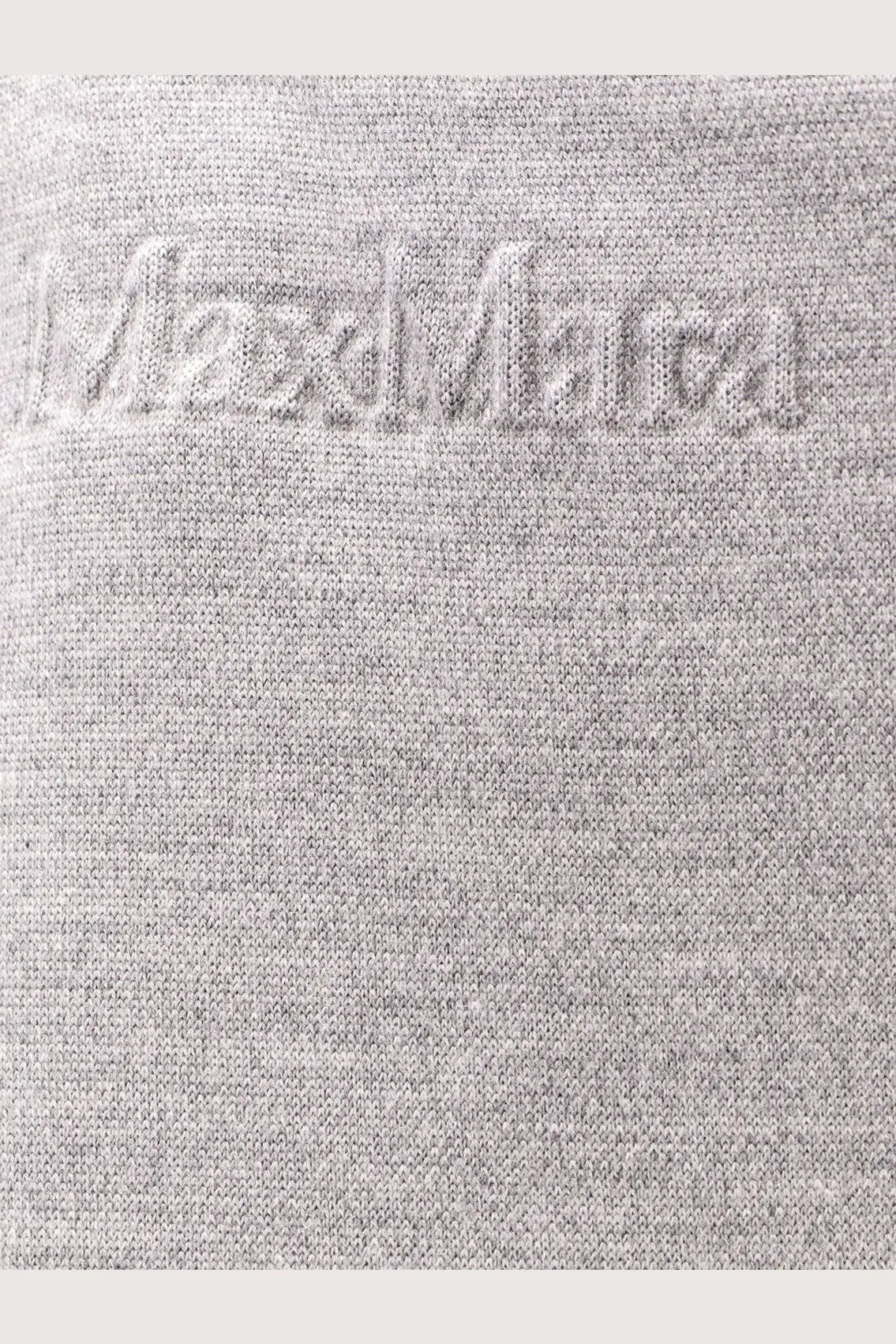 Heather gray knit fabric with max mara embroidered in raised script on grey wool and cotton trousers for women