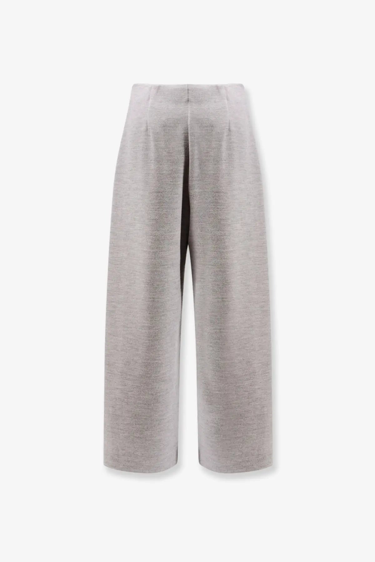 Light gray high waisted wide leg wool and cotton trousers by max mara with soft textured fabric