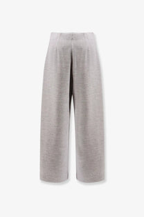 Light gray high waisted wide leg wool and cotton trousers by max mara with soft textured fabric